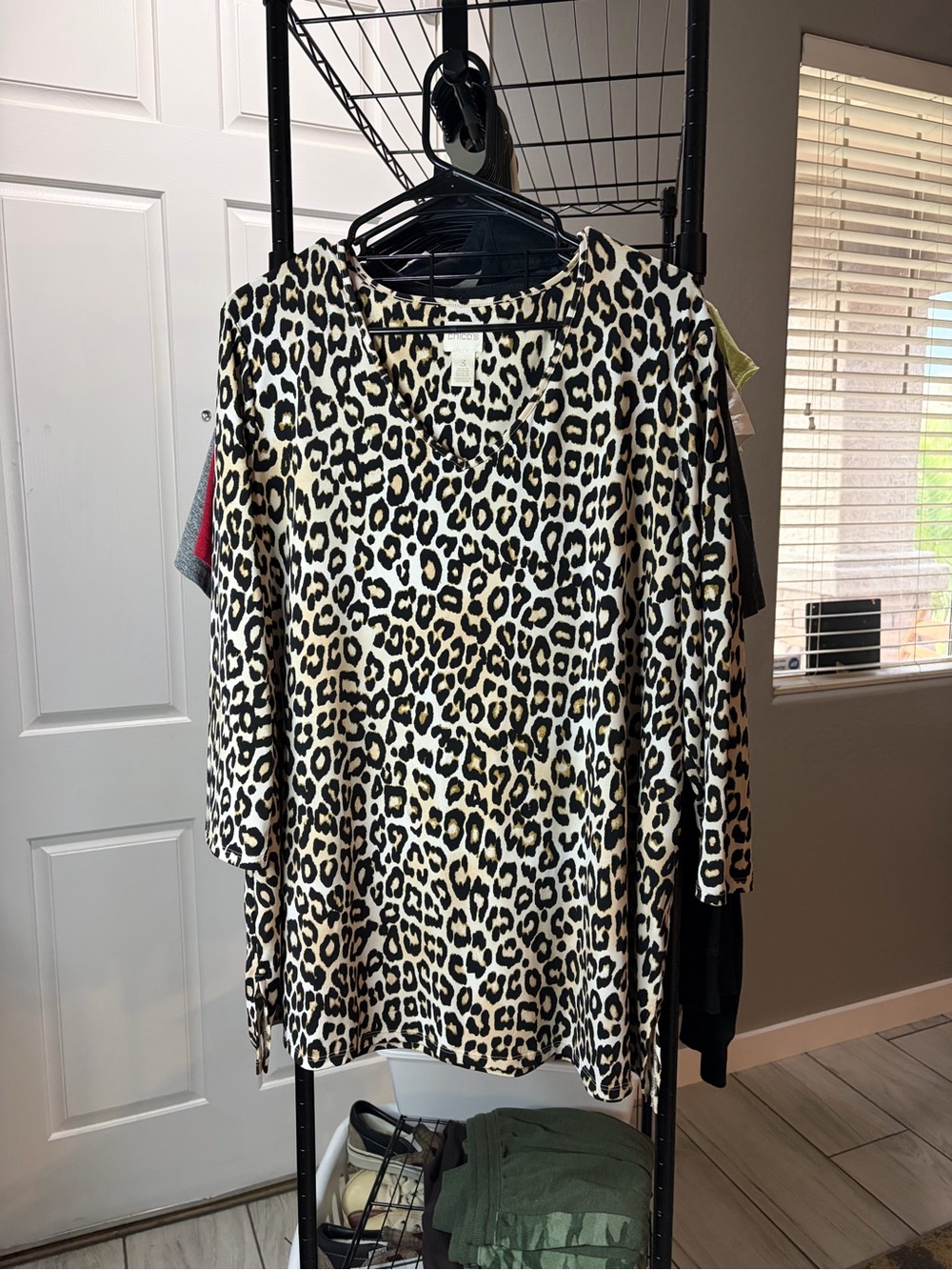 Chico's Black and Cream Leopard Print Long Sleeve Tee